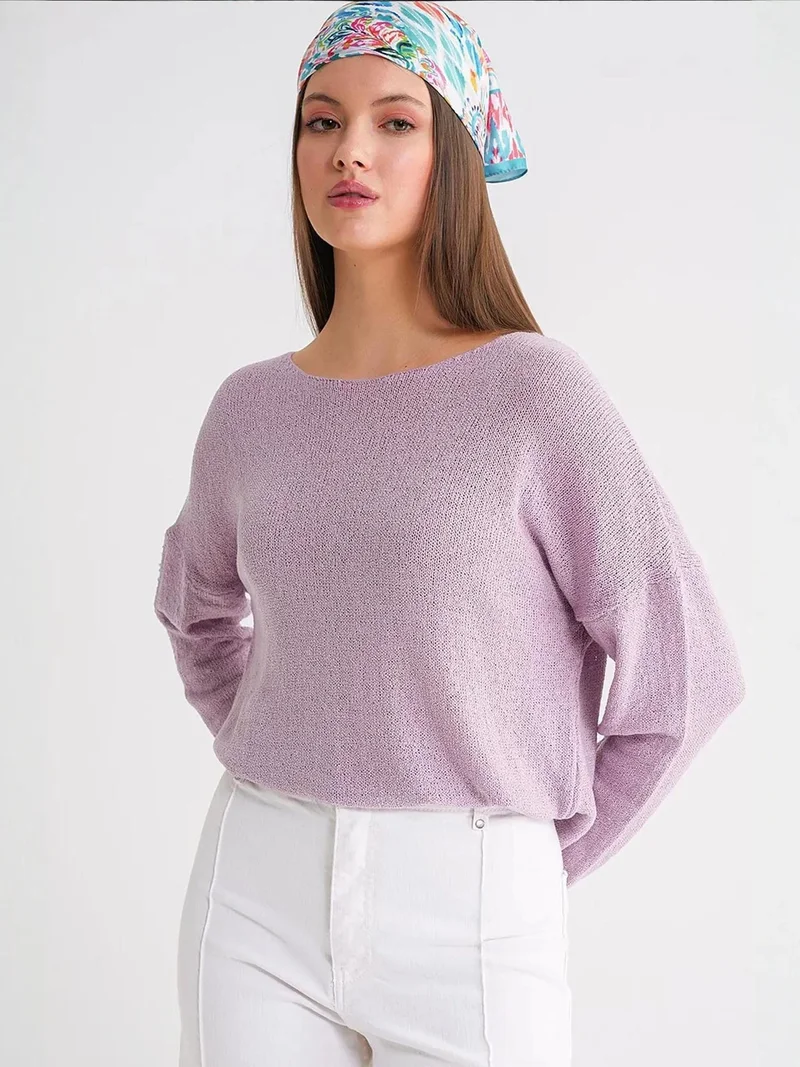 Mixray Lilac Purple MIXRAY Oversized Boat Neck Knit Sweater for Women | Best Price UAE