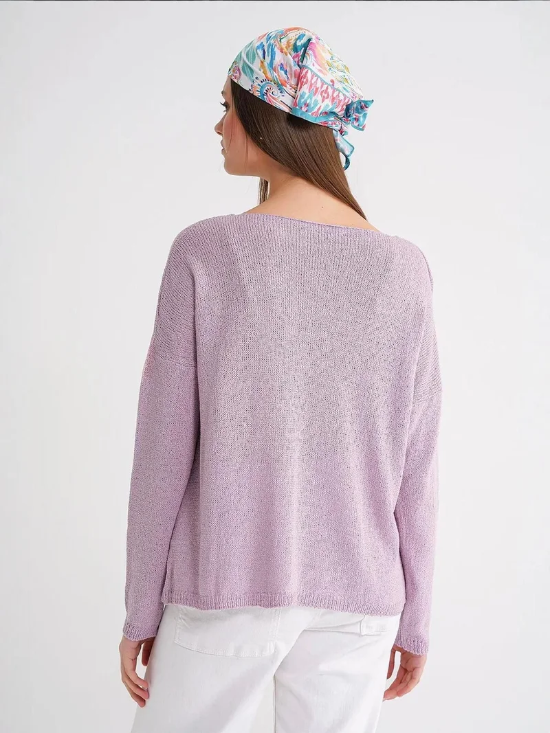 Mixray Lilac Purple MIXRAY Oversized Boat Neck Knit Sweater for Women | Best Price UAE