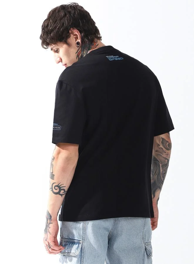 HIGH STAR Black Moto Racer Graphic Printed Round Neck Short Sleeves Relaxed Fit Cotton T-shirt for Men | Best Price UAE