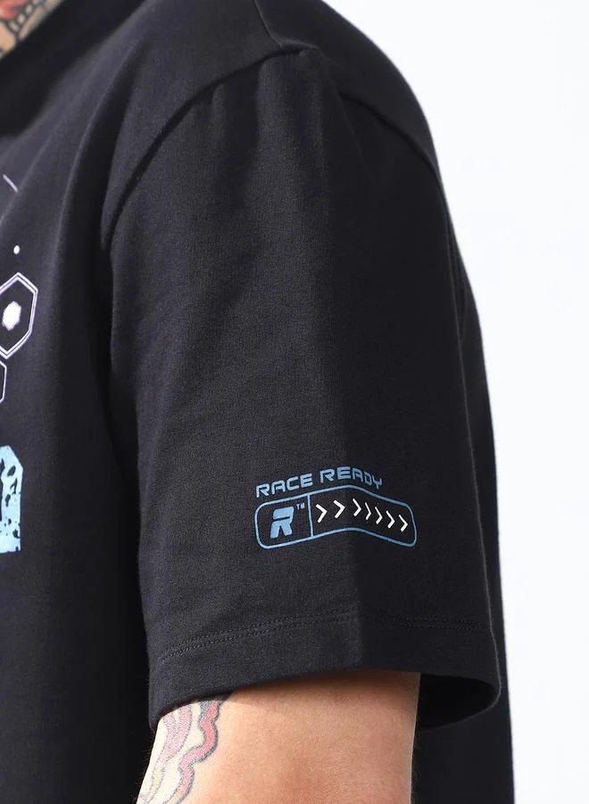 HIGH STAR Black Moto Racer Graphic Printed Round Neck Short Sleeves Relaxed Fit Cotton T-shirt for Men | Best Price UAE