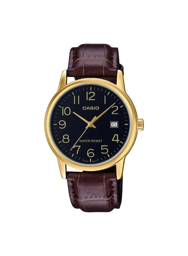 كاسيو Men's Leather Analog Watch MTP-V002GL-1BUDF - 37.1 mm