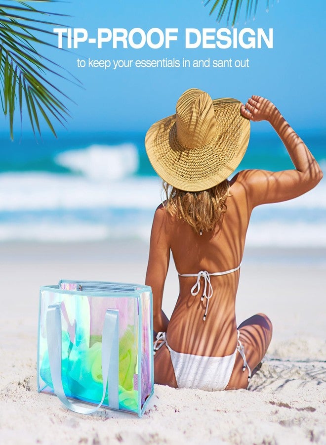 KUAK Large Beach Tote Bag for Women Waterproof Sandproof Tip-Proof Beach Bag Iridescent Clear Tote Bag with Inner Waterproof Zipper Pocket for Pool, Travel, Cruise, Boat, Swim - Image 4