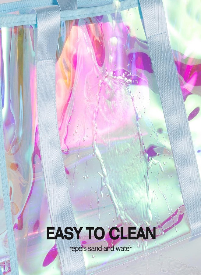 KUAK Large Beach Tote Bag for Women Waterproof Sandproof Tip-Proof Beach Bag Iridescent Clear Tote Bag with Inner Waterproof Zipper Pocket for Pool, Travel, Cruise, Boat, Swim - Image 3