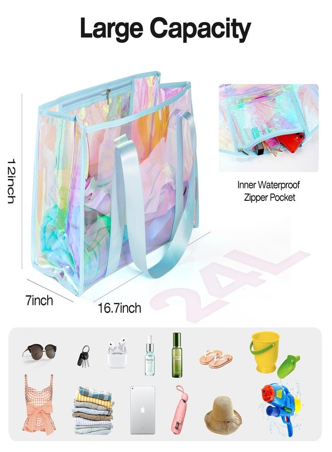 KUAK Large Beach Tote Bag for Women Waterproof Sandproof Tip-Proof Beach Bag Iridescent Clear Tote Bag with Inner Waterproof Zipper Pocket for Pool, Travel, Cruise, Boat, Swim - Image 5