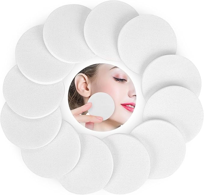 Molain Powder Puff Sponge 12 Pieces White Round Shaped Make Up Beauty Blender Pads For Liquid Foundation Washing Cleansing Face Cosmetic Applicators