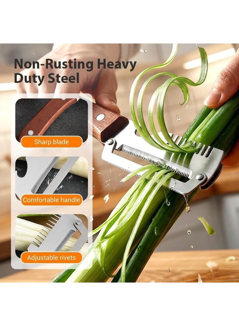 saykfoe [1 PC]  2 in 1 Serrated Peeling Knife Premium Vegetable Peeler, Multifunctional Kitchen Tool with Stainless Steel Blade, Wooden Handle, Bottle Opener, Fruit Potato Peeler, Scallion Shredder - Image 4
