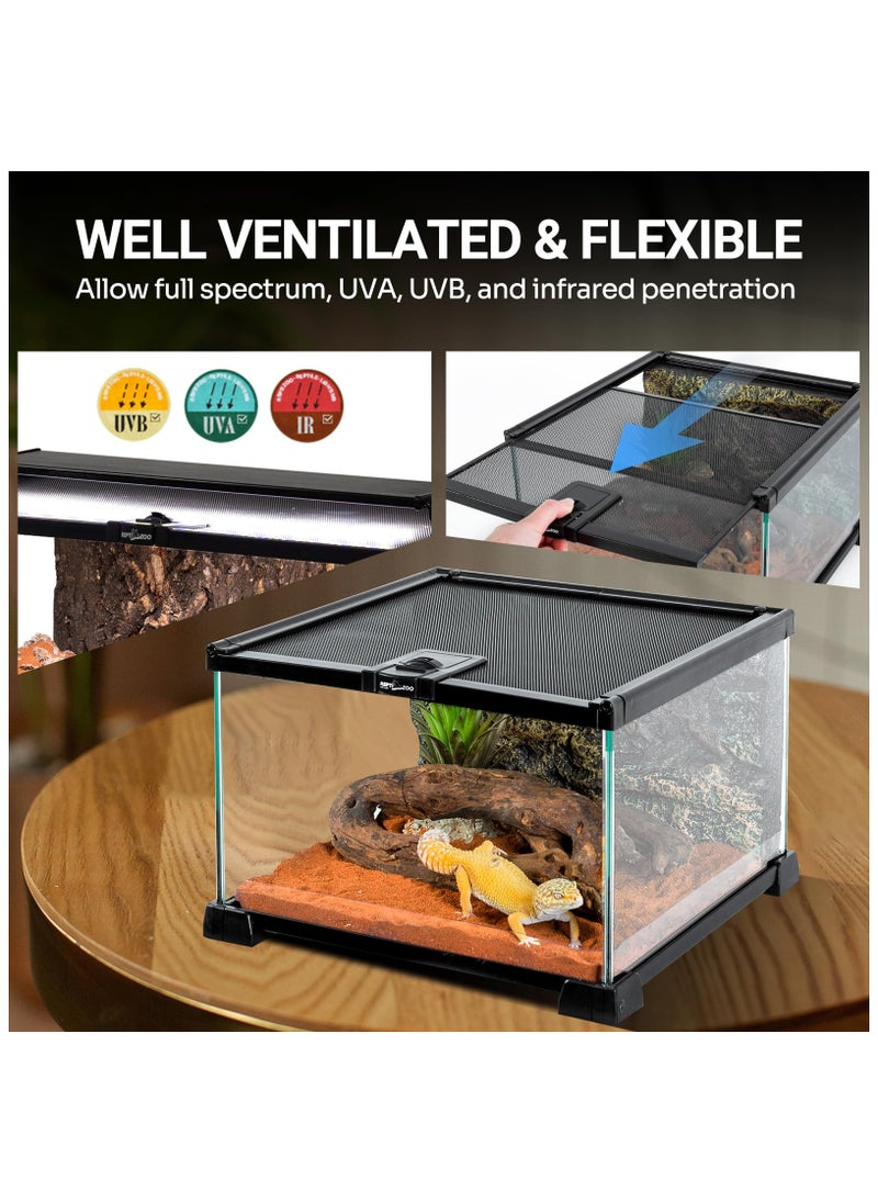 REPTIZOO - REPTI ZOO Mini Reptile Glass Terrarium Tank, 21" x 21" x 15cm" Reptile Detachable Enclosure Habitat with Top Feeding and Screen Ventilation (AK01BG) - Image 1