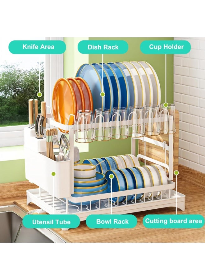 rayze 2-Tier Foldable Cutlery Drying Rack/Cup/Bottle Plate Organizer with Cutlery Rack and Cutting Board Rack and Drain Tray, Rotatable Drain System, Anti-Scratch Frosted Baked Craft Coating (White) - Image 5