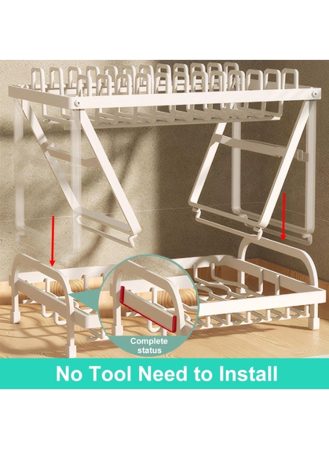 rayze 2-Tier Foldable Cutlery Drying Rack/Cup/Bottle Plate Organizer with Cutlery Rack and Cutting Board Rack and Drain Tray, Rotatable Drain System, Anti-Scratch Frosted Baked Craft Coating (White) - Image 4
