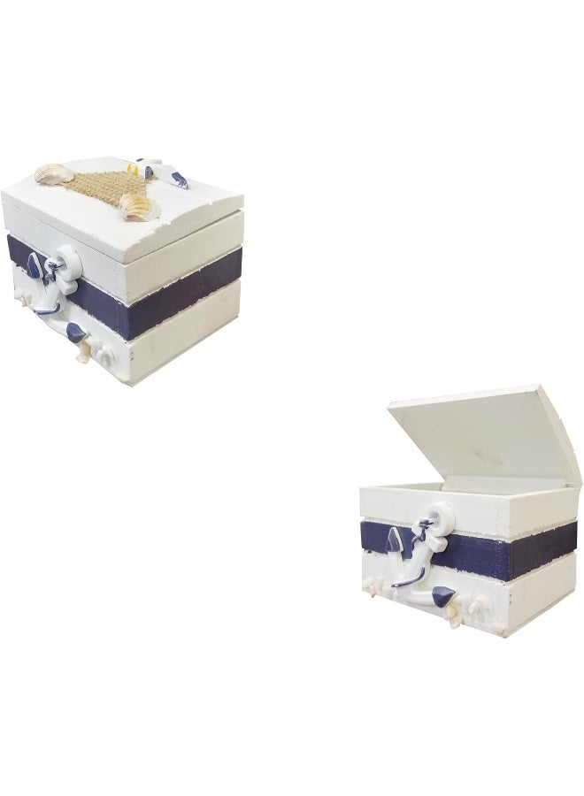FAB D'COR Mediterranean Storage Box Nautical Cove Treasure Chest Vintage Jewelry Case Boat Box, Suitcases Sea Decor (4 Design) (Design 3, 7.5x5.5)  - Image 3