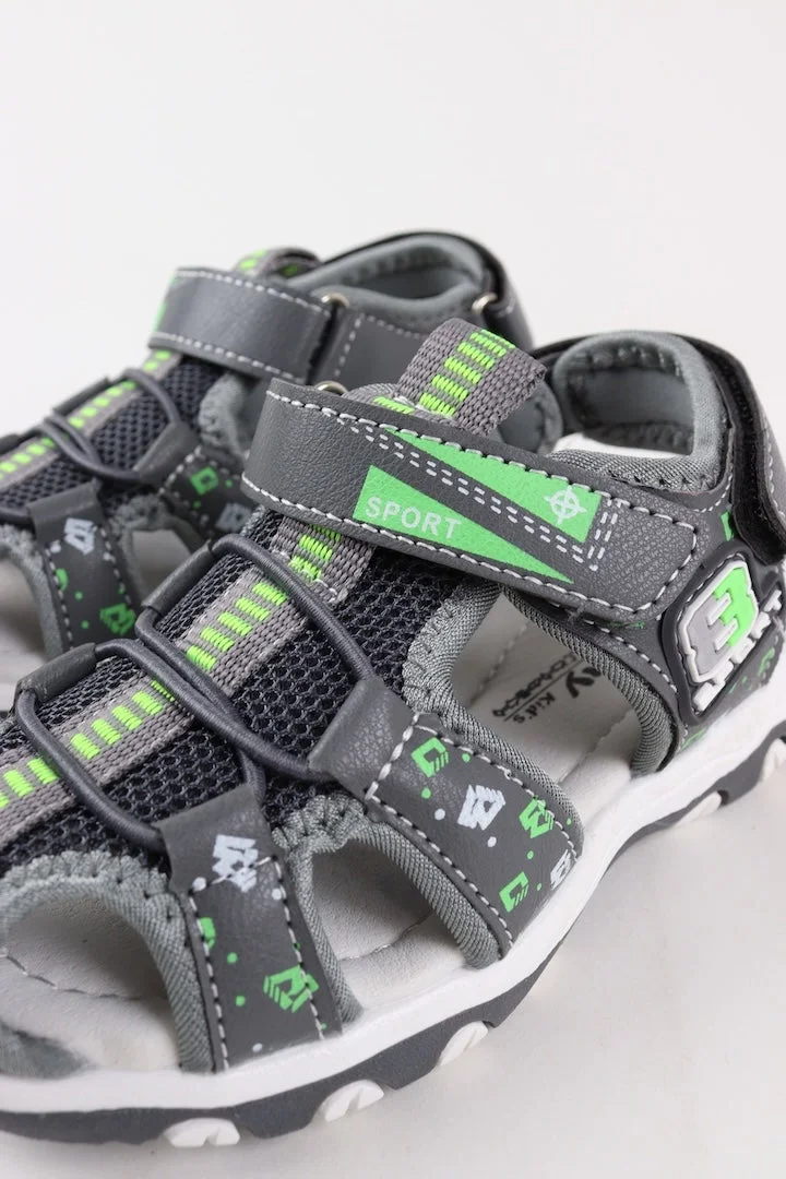 Viny Grey Viny Boys Velcro Flat Sandals – Comfortable Synthetic Kids Sandals for School, Outdoor & Everyday Wear – Black, Blue, Brown, Grey for Men | Best Price UAE