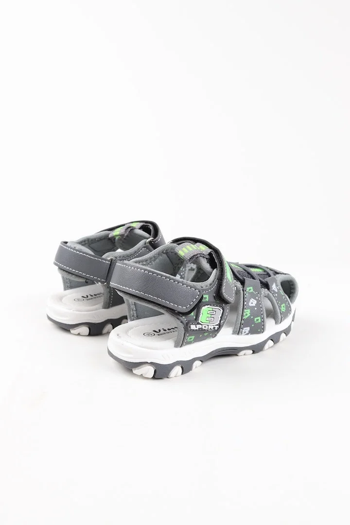 Viny Grey Viny Boys Velcro Flat Sandals – Comfortable Synthetic Kids Sandals for School, Outdoor & Everyday Wear – Black, Blue, Brown, Grey for Men | Best Price UAE