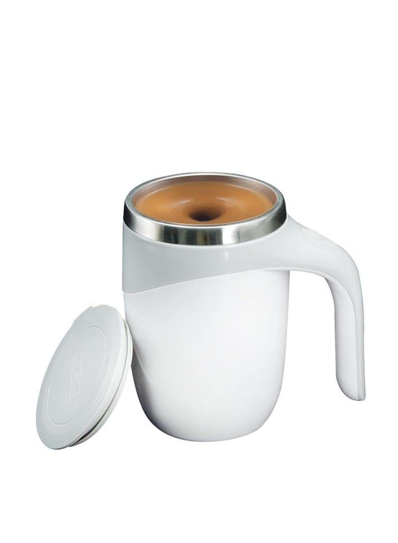 بلان A كوب قهوة ذاتي التحريك قابل لاعادة الشحن من الستانلس ستيل بسعة 380 مل مع غطاء، خليط مغناطيسي اوتوماتيكي لمخفوق الحليب والقهوة والشوكولاتة الساخنة (ابيض) - Image 1