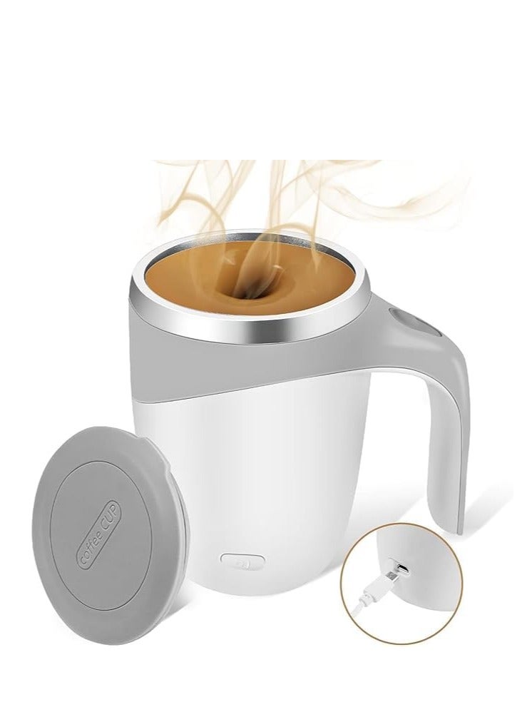 بلان A كوب قهوة ذاتي التحريك قابل لاعادة الشحن من الستانلس ستيل بسعة 380 مل مع غطاء، خليط مغناطيسي اوتوماتيكي لمخفوق الحليب والقهوة والشوكولاتة الساخنة (ابيض) - Image 3