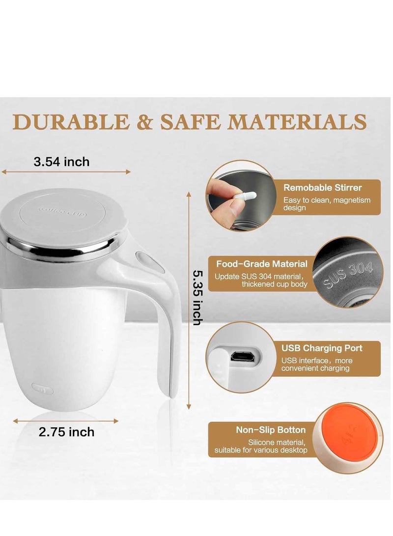 بلان A كوب قهوة ذاتي التحريك قابل لاعادة الشحن من الستانلس ستيل بسعة 380 مل مع غطاء، خليط مغناطيسي اوتوماتيكي لمخفوق الحليب والقهوة والشوكولاتة الساخنة (ابيض) - Image 5