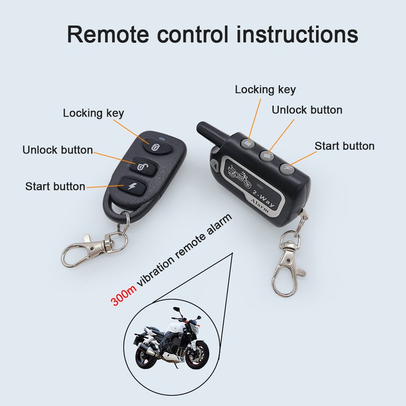 Motorcycle Anti-Theft Alarm System 2-Way Wireless Remote Engine Starter Stop Lock/Unlock Controller 12V with Adjustable Sensitivity 125dB Horn 2 Remote Controller - Image 3