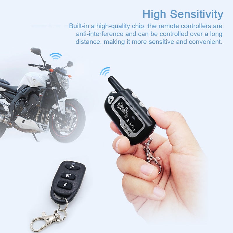 Motorcycle Anti-Theft Alarm System 2-Way Wireless Remote Engine Starter Stop Lock/Unlock Controller 12V with Adjustable Sensitivity 125dB Horn 2 Remote Controller - Image 2