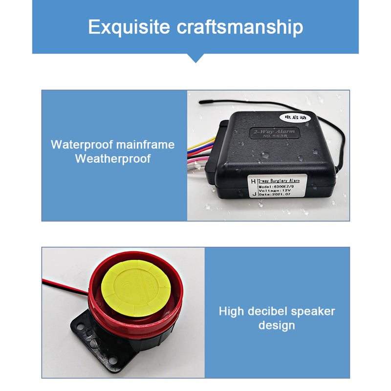 Motorcycle Anti-Theft Alarm System 2-Way Wireless Remote Engine Starter Stop Lock/Unlock Controller 12V with Adjustable Sensitivity 125dB Horn 2 Remote Controller - Image 4