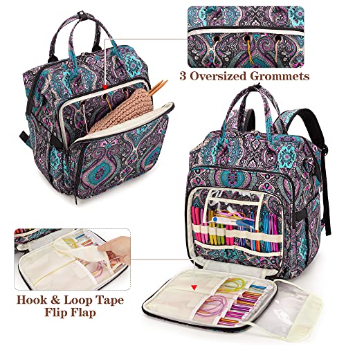 LoDrid Knitting Backpack With Three Oversized Grommets, Travel Yarn Bag With Steel Frame Top, Crochet Organizer for Hooks, Needles, and Other Accessories, Totem - Image 3