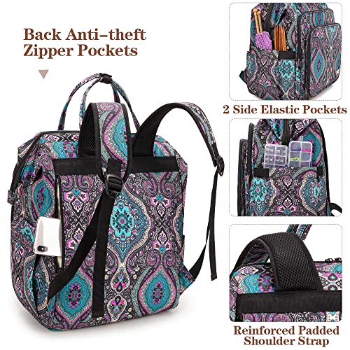LoDrid Knitting Backpack With Three Oversized Grommets, Travel Yarn Bag With Steel Frame Top, Crochet Organizer for Hooks, Needles, and Other Accessories, Totem - Image 4