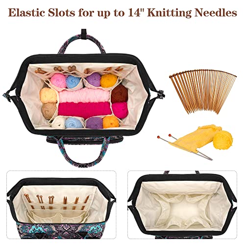 LoDrid Knitting Backpack With Three Oversized Grommets, Travel Yarn Bag With Steel Frame Top, Crochet Organizer for Hooks, Needles, and Other Accessories, Totem - Image 2