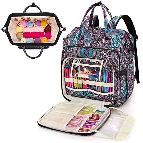 LoDrid Knitting Backpack With Three Oversized Grommets, Travel Yarn Bag With Steel Frame Top, Crochet Organizer for Hooks, Needles, and Other Accessories, Totem - Image 1