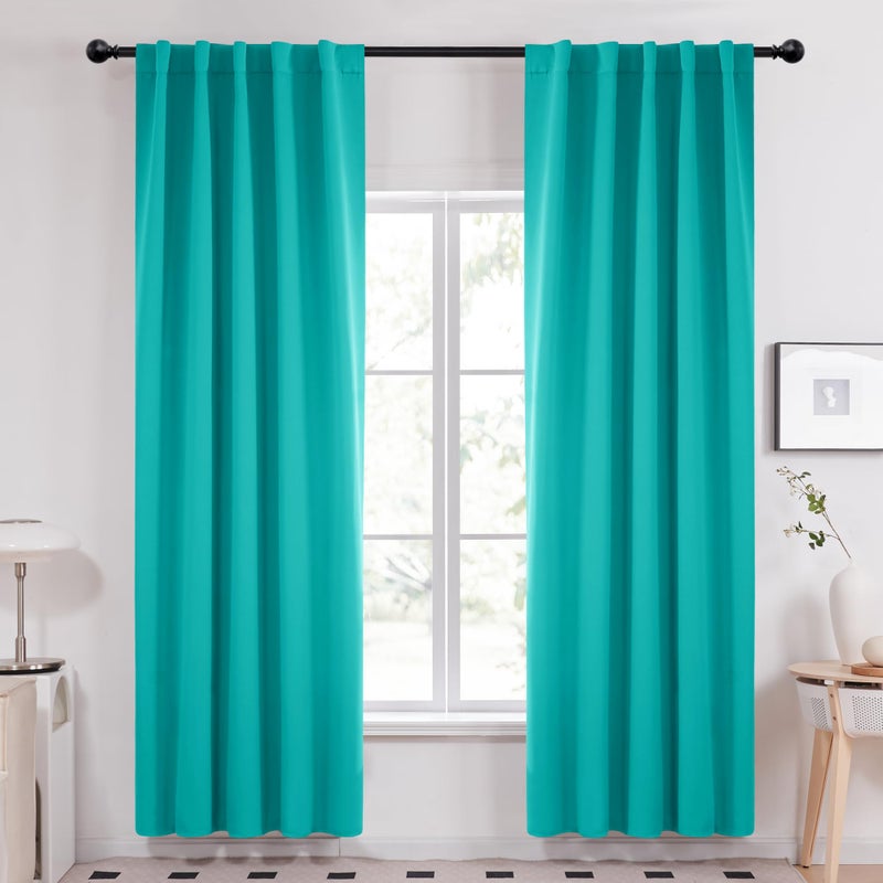 Deconovo Thermal Insulated Back Tab and Rod Pocket Curtains 84 Inch Long  Blackout Curtains for Living Room Light Blocking Curtains  42x84 Inch  Turquoise  2 Panels - Image 1