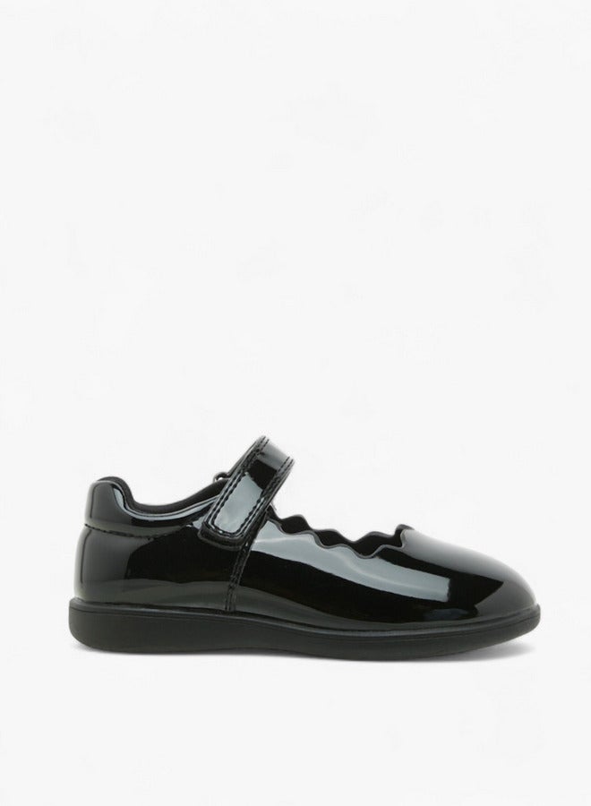 JUNIORS Girls Scallop Detail School Shoes with Hook and Loop Closure  - Image 3