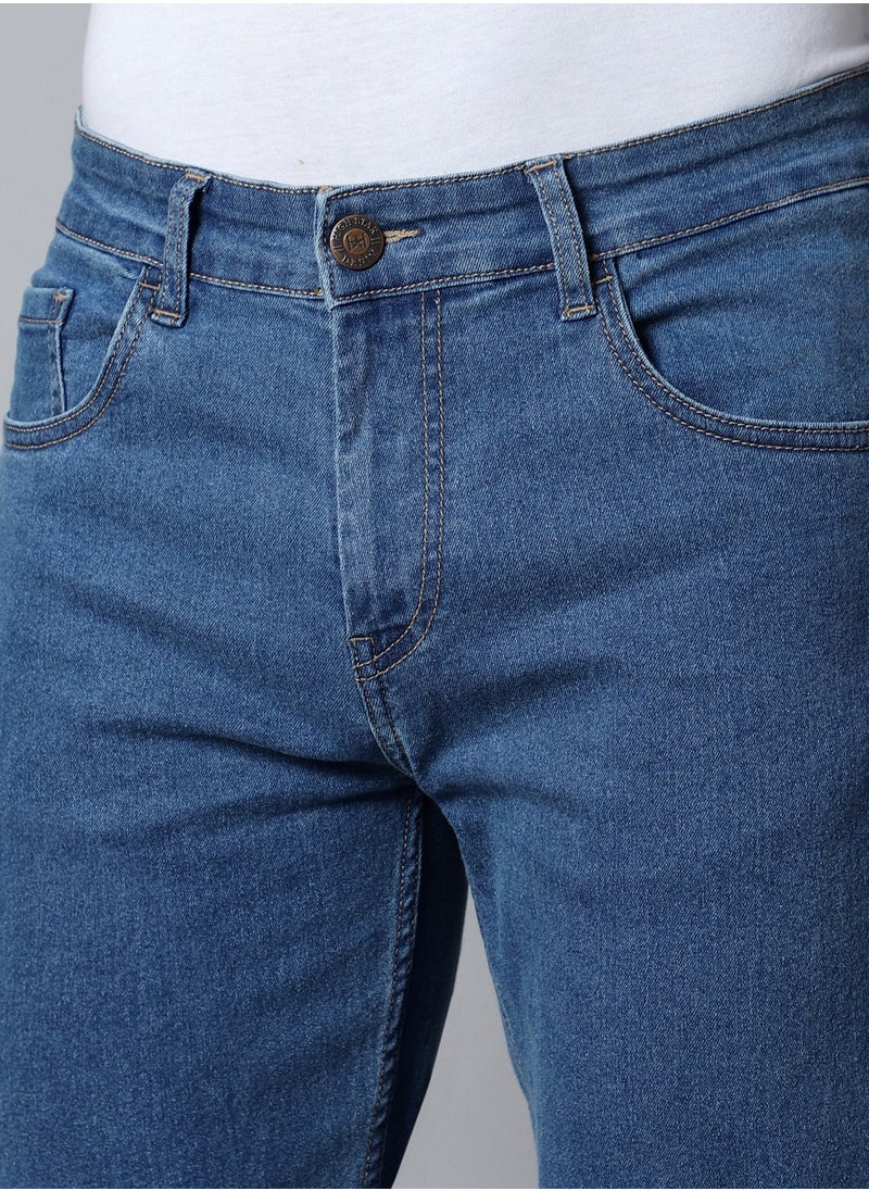 HIGH STAR - Indigo Tapered Fit Jeans for Men, Mid-Rise, Mildly Distressed, Stretchable - Image 1