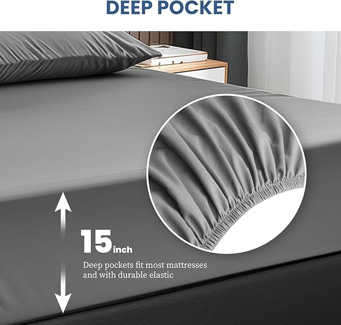 Simple Deluxe Queen Size 4 Piece Sheet  Lightweight Super Soft Easy Care Microfiber - Comfy Breathable  Cooling Bedding Sheets with Deep Pocket  Shrinkage and Fade Resistant  Hotel Luxury  Grey - Image 4