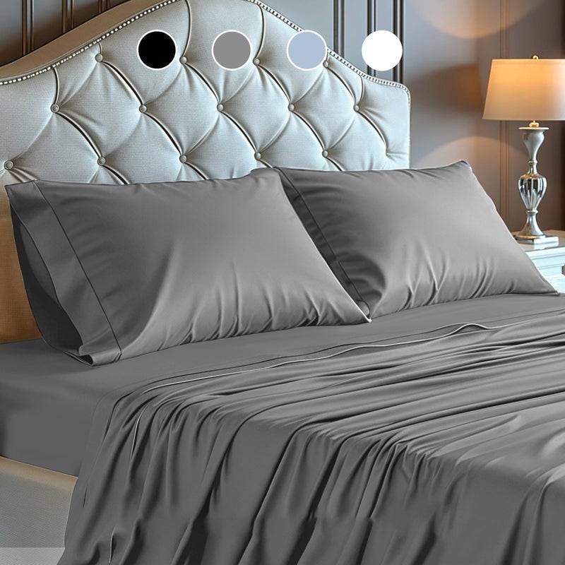 Simple Deluxe Queen Size 4 Piece Sheet  Lightweight Super Soft Easy Care Microfiber - Comfy Breathable  Cooling Bedding Sheets with Deep Pocket  Shrinkage and Fade Resistant  Hotel Luxury  Grey - Image 1