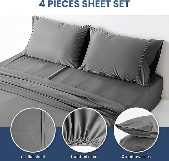 Simple Deluxe Queen Size 4 Piece Sheet  Lightweight Super Soft Easy Care Microfiber - Comfy Breathable  Cooling Bedding Sheets with Deep Pocket  Shrinkage and Fade Resistant  Hotel Luxury  Grey - Image 2