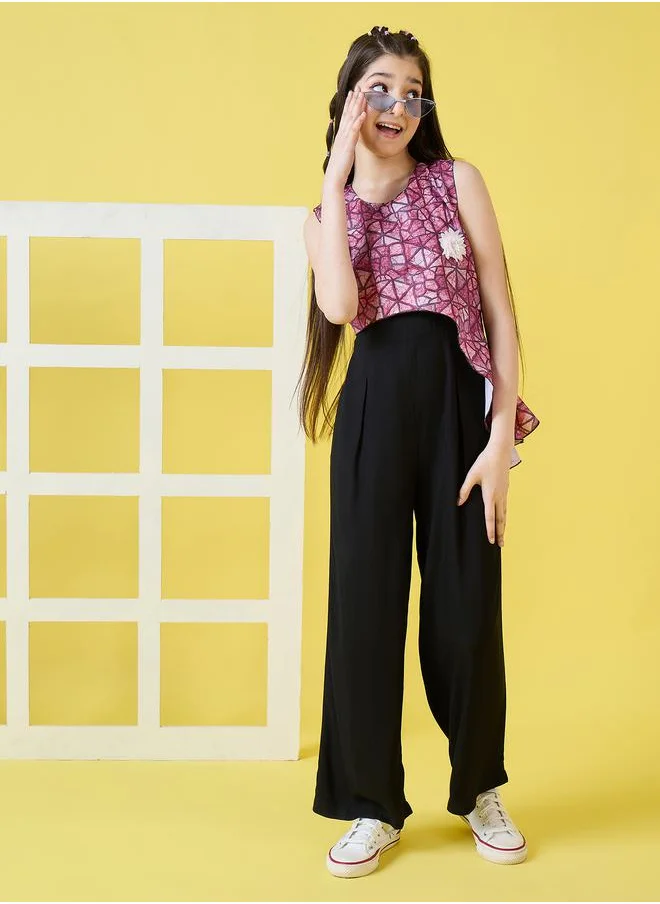 ستايلو بج Geo Print Overlay Sleeveless Jumpsuit by Styli