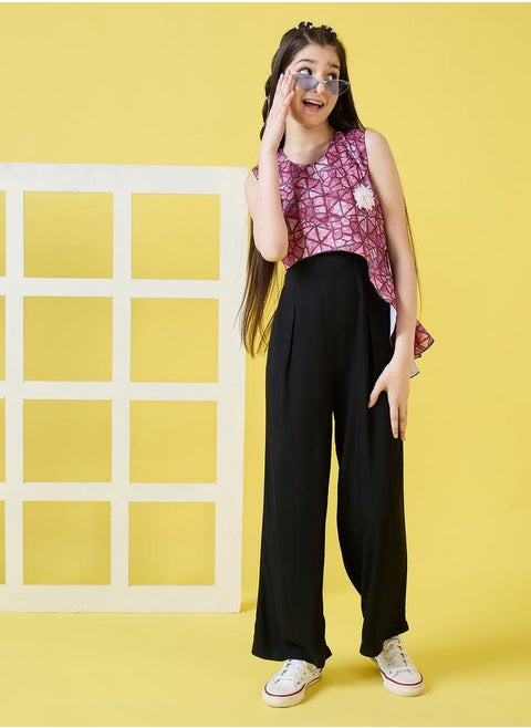Geo Print Overlay Sleeveless Jumpsuit by Styli
