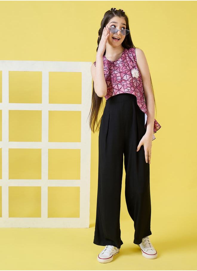 Stylo Bug - Geo Print Overlay Sleeveless Jumpsuit by Styli - Image 1