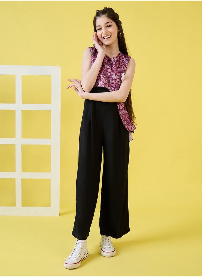 Stylo Bug - Geo Print Overlay Sleeveless Jumpsuit by Styli - Image 1