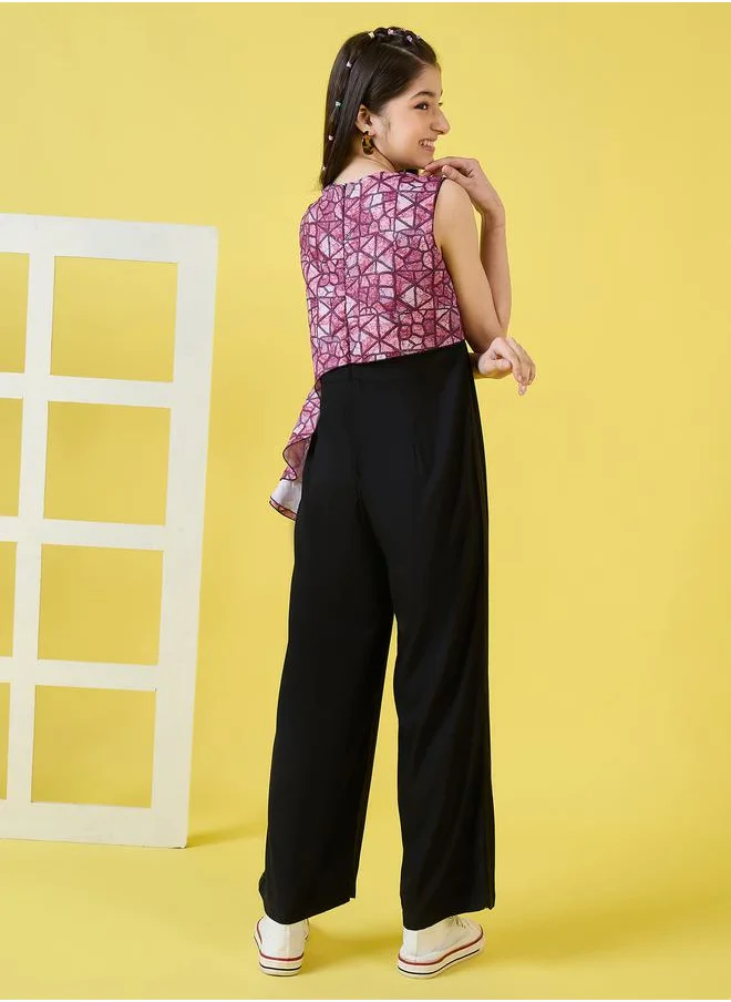 ستايلو بج Geo Print Overlay Sleeveless Jumpsuit by Styli
