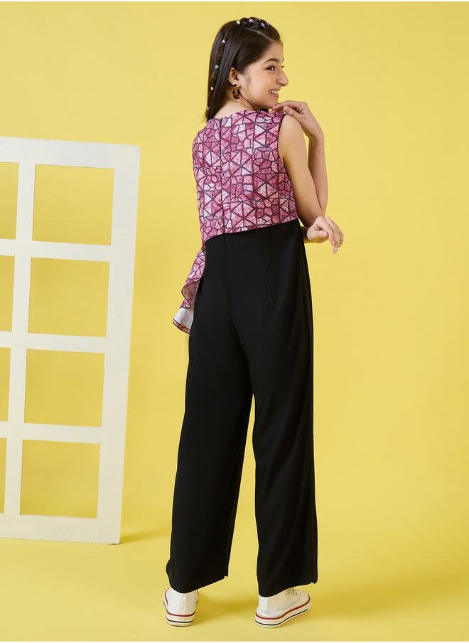 Stylo Bug - Geo Print Overlay Sleeveless Jumpsuit by Styli - Image 1