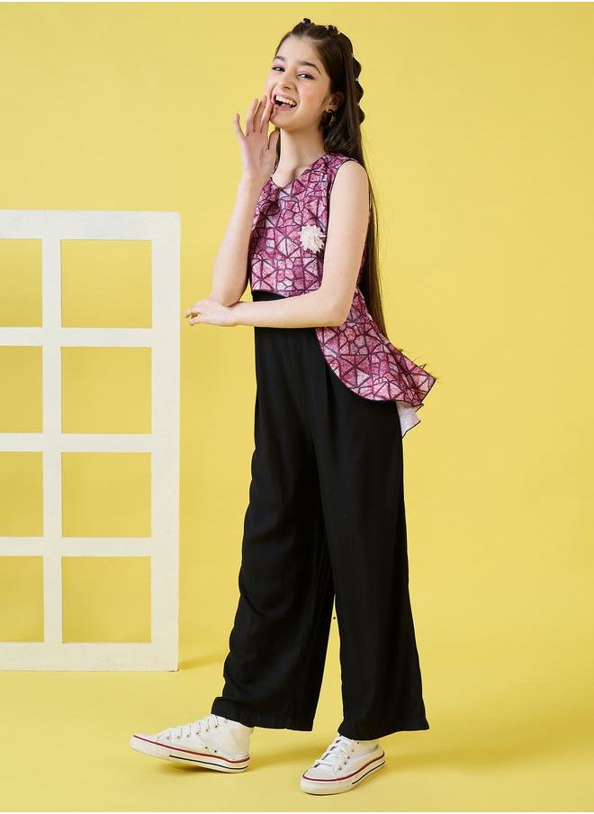 Stylo Bug - Geo Print Overlay Sleeveless Jumpsuit by Styli - Image 1