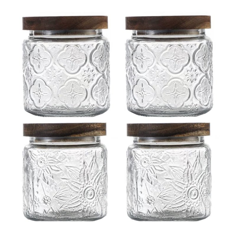 ANSQU 4 Pack Vintage Glass Storage Jar 169 FL OZ Glass Canister Storage Jar Container with Airtight Wooden Lid for Kitchen Counter Pantry Coffee Tea Sugar Cookie Jars BegoniaSunflower - Image 2