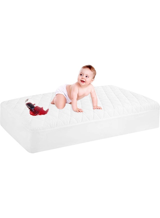 GRT 1 Pack Waterproof Crib Mattress Protector, Quilted Baby Mattress Cover Fitted Deep Pocket from 4" up to 9", Extra Soft Breathable & Noiseless Toddler Mattress Pad 52"x28", White - Image 1
