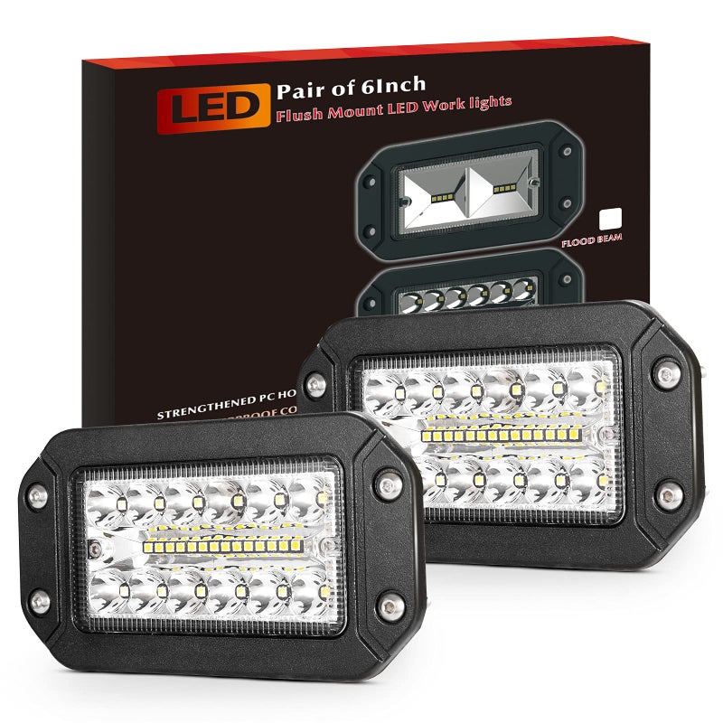 BUNKER INDUST مصابيح LED مثبتة على السطح، BUNKER INDUST 2 قطع 6 بوصة مجموعة شعاع مركب 6000 لومن ثلاثي الصفوف للقيادة على الطرق الوعرة، مصباح عمل LED مقاوم للماء لعربات الجولف والشاحنات والجرارات وSUV 4x4 ATV UTV - Image 1