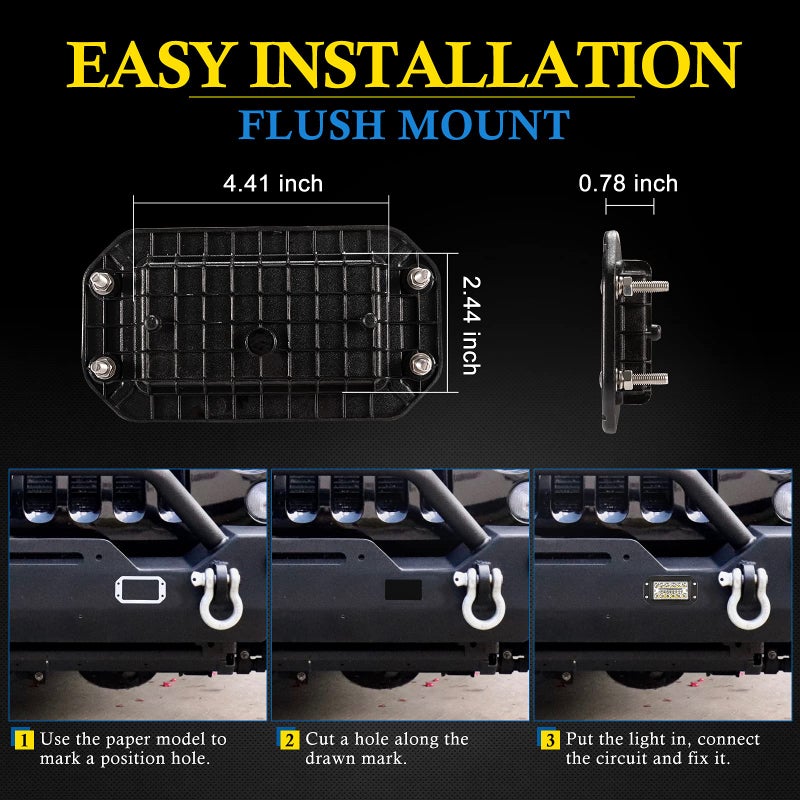 BUNKER INDUST مصابيح LED مثبتة على السطح، BUNKER INDUST 2 قطع 6 بوصة مجموعة شعاع مركب 6000 لومن ثلاثي الصفوف للقيادة على الطرق الوعرة، مصباح عمل LED مقاوم للماء لعربات الجولف والشاحنات والجرارات وSUV 4x4 ATV UTV - Image 4