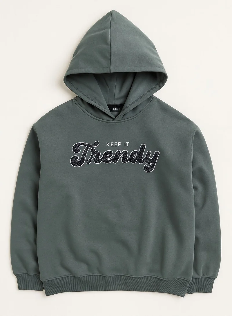 victor and jane “Keep It Trendy” Graphic Hoodie for Ladies – Teal Blue | 100% Cotton Fleece |