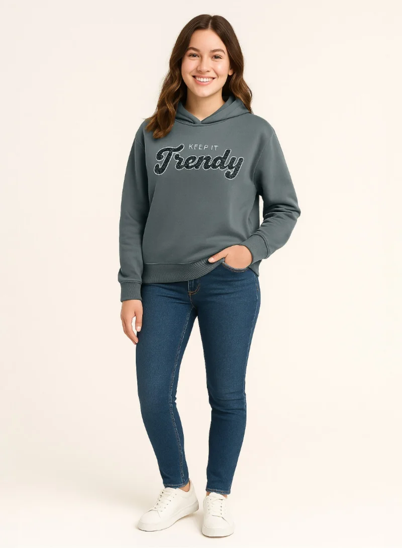 Victor And Jane  “Keep It Trendy” Graphic Hoodie for Ladies – Teal Blue | 100% Cotton Fleece | for Women | Best Price UAE