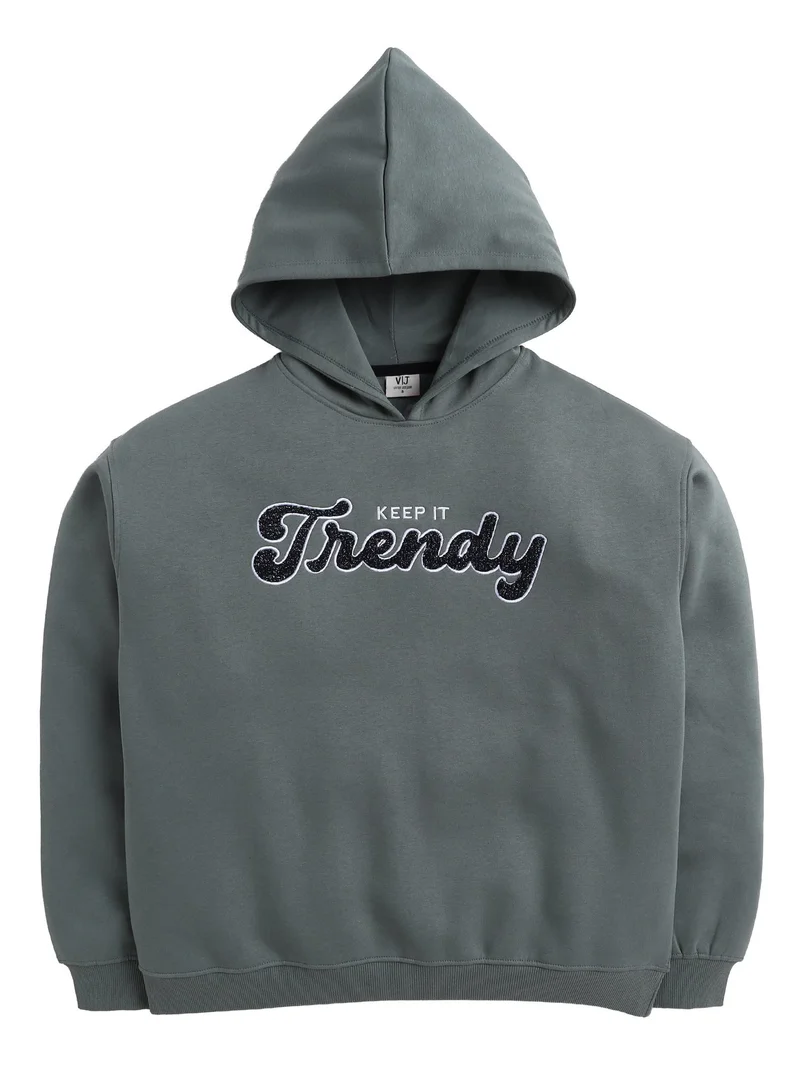 Victor And Jane  “Keep It Trendy” Graphic Hoodie for Ladies – Teal Blue | 100% Cotton Fleece | for Women | Best Price UAE