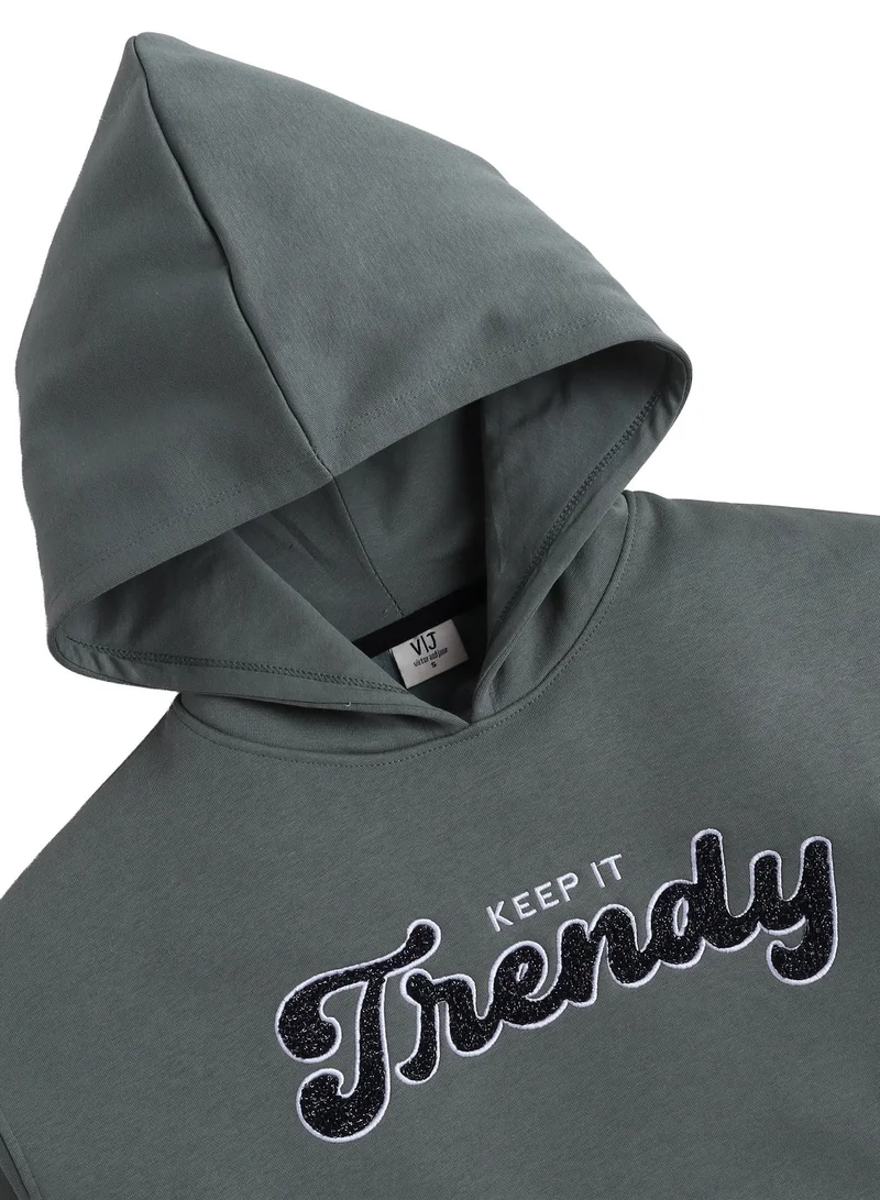 Victor And Jane  “Keep It Trendy” Graphic Hoodie for Ladies – Teal Blue | 100% Cotton Fleece | for Women | Best Price UAE