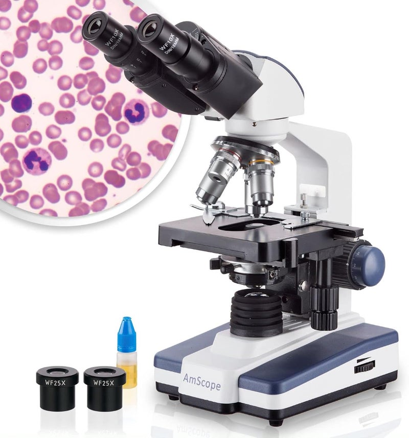 AmScope AmScope B120C Series Student  Professional LED Binocular Compound Microscope  40X2500X Magnification  Features Siedentopf Head  3D Mechanical Stage  - Image 1