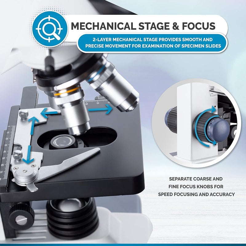 AmScope AmScope B120C Series Student  Professional LED Binocular Compound Microscope  40X2500X Magnification  Features Siedentopf Head  3D Mechanical Stage  - Image 4