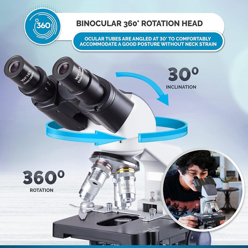AmScope AmScope B120C Series Student  Professional LED Binocular Compound Microscope  40X2500X Magnification  Features Siedentopf Head  3D Mechanical Stage  - Image 5